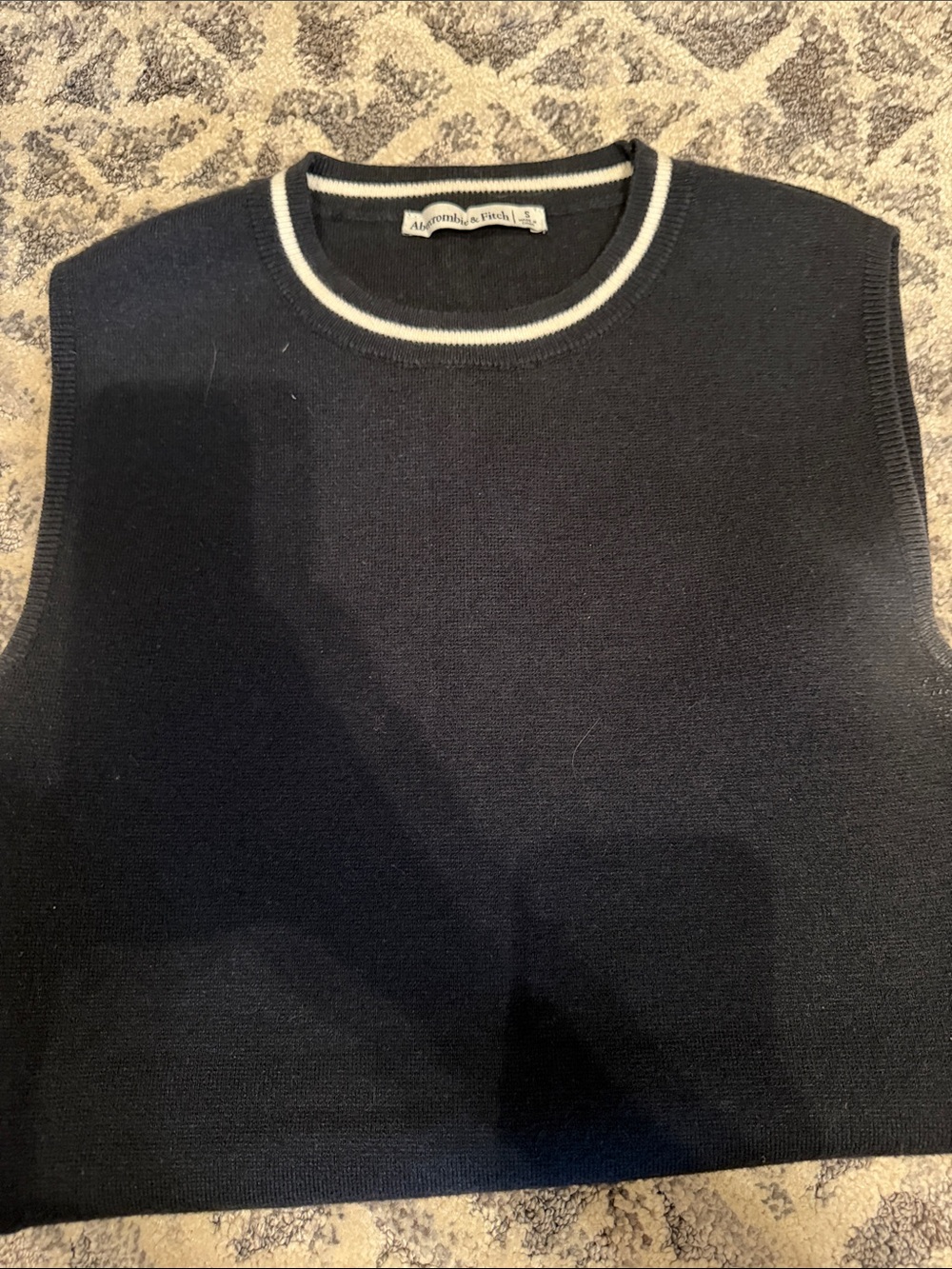 Abercrombie & Fitch Navy Crewneck Sleeveless Knit with White Trim